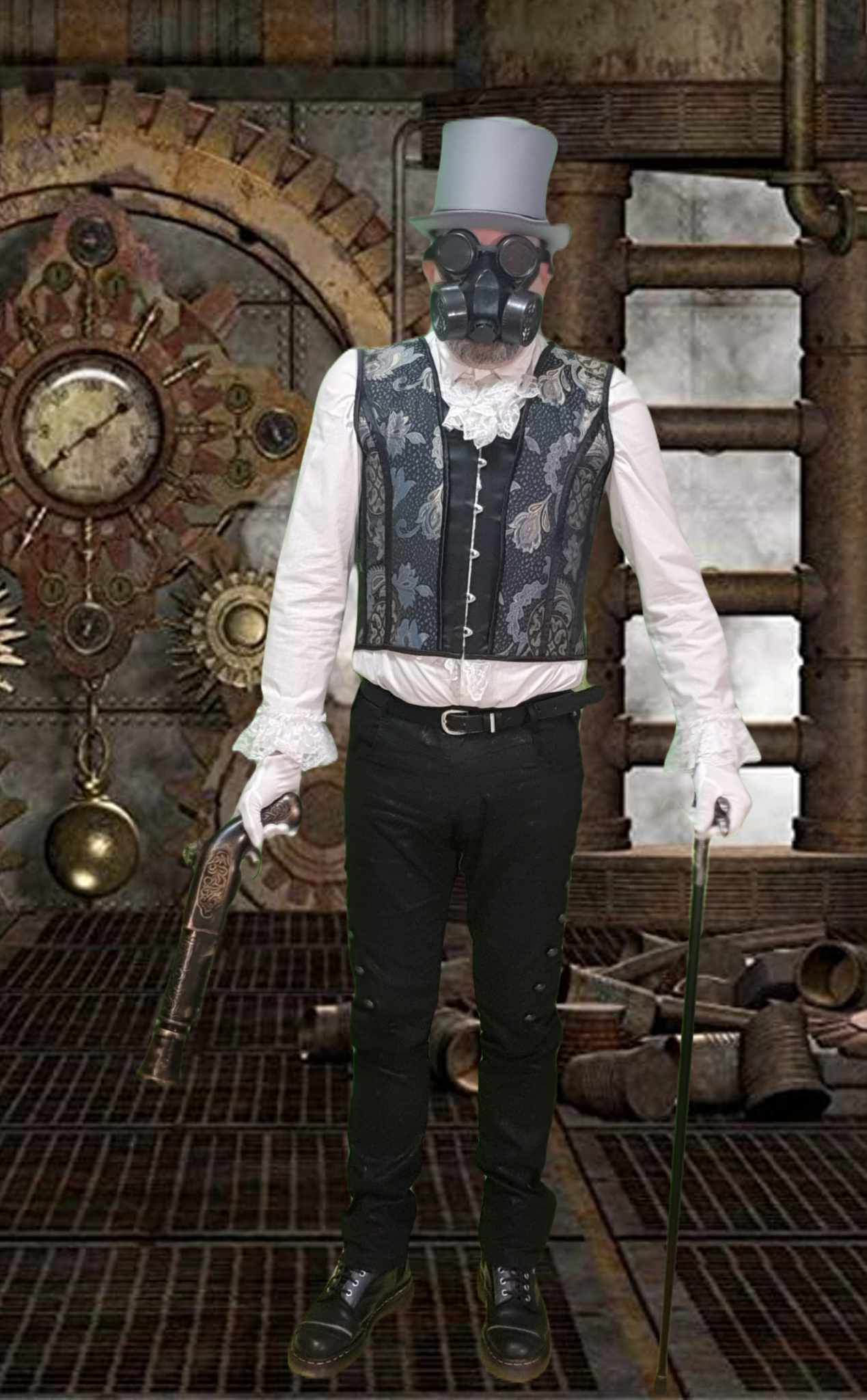 Male Corset Vest from brocade in steampunk or gothic Design 26 / All Black (brocade and satin)
