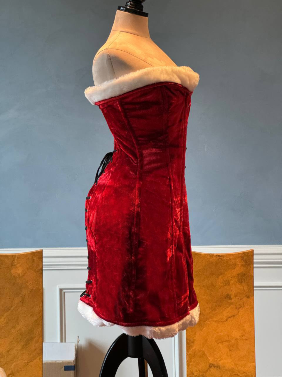 Authentic Santa corset dress with fluffy skirt, red Christmas