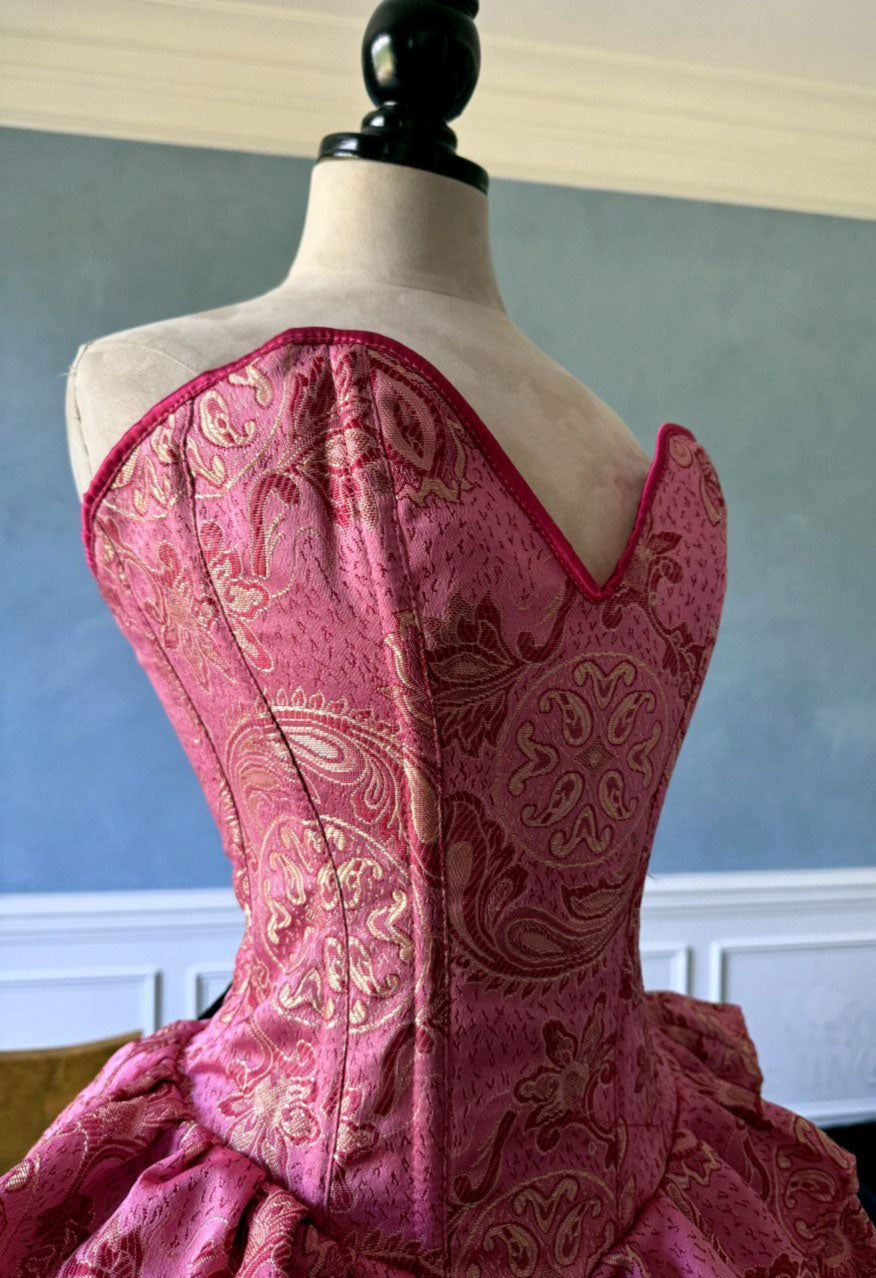Authentic Pink brocade corset dress with fluffy skirt. Prom, Valentine, mini wedding dress 20 / Pink brocade Authentic Pink brocade corset dress with fluffy skirt. Prom, Valentine, mini wedding dress 20 / Pink brocade