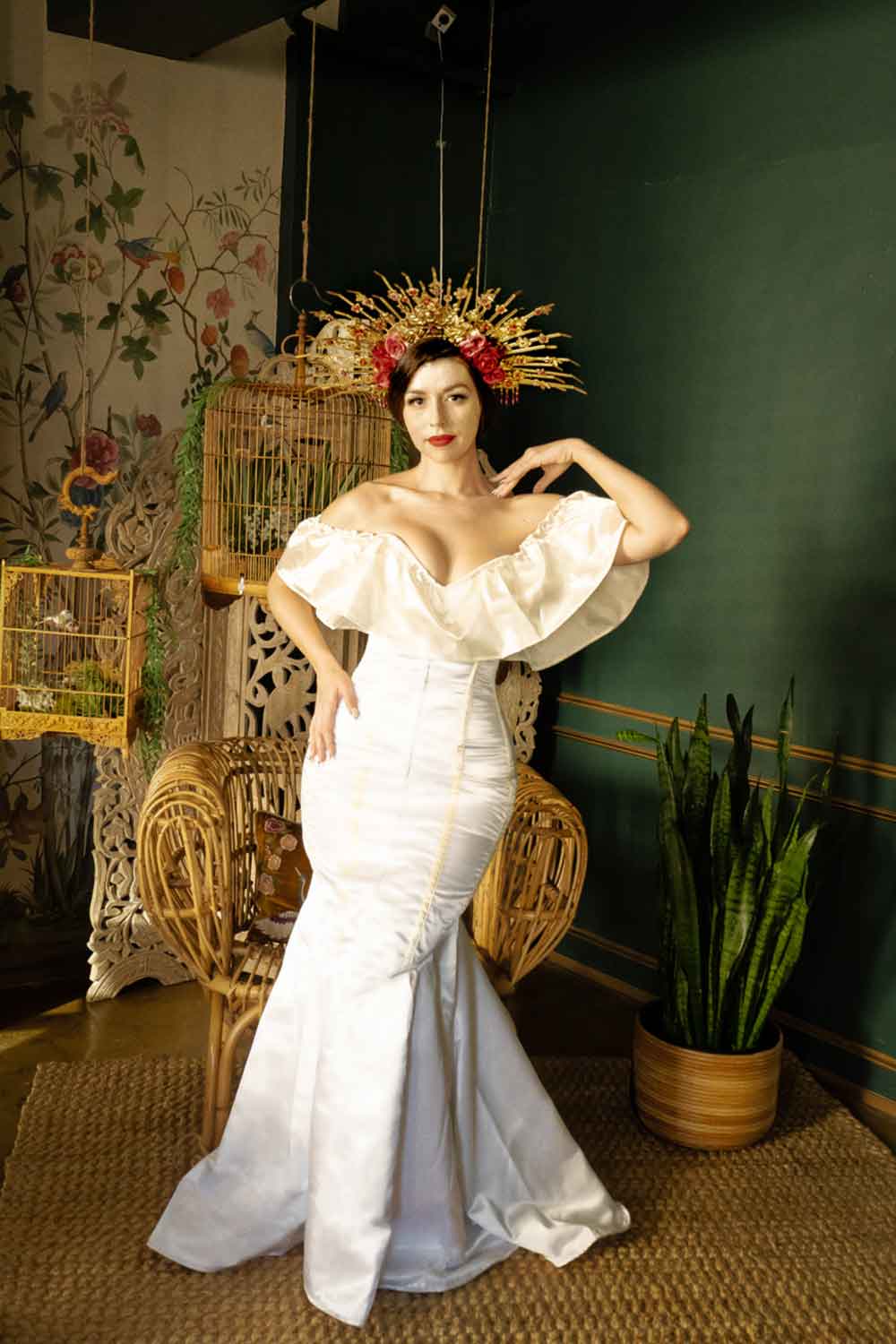 Classic satin corset wedding dress with wide Bespoke steel