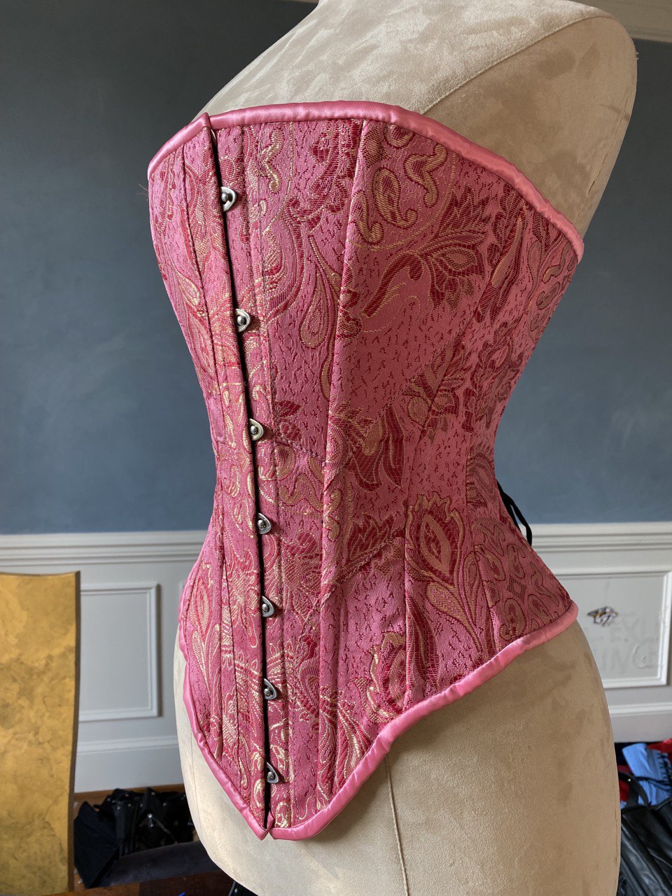 Historical pattern Edwardian overbust corset from pink brocade. Steelb –  Corsettery Authentic Corsets USA