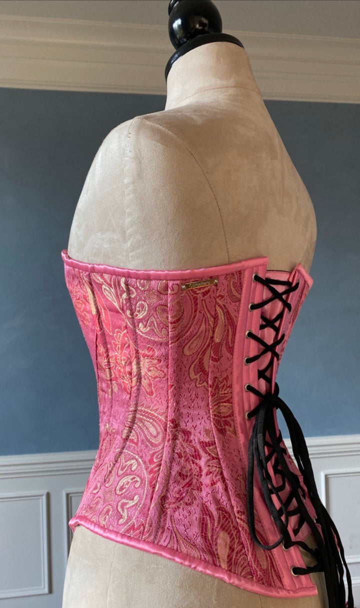 
                  
                    Historical pattern Edwardian overbust corset from pink brocade. Steelbone wedding corset Corsettery
                  
                