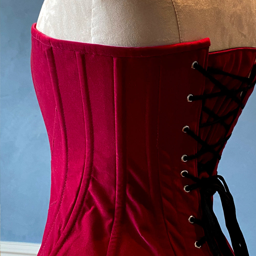 Historical pattern Edwardian overbust corset from fake suede. Steelbone custom corset, renaissance, gothic, steampunk, bespoke, victorian Corsettery