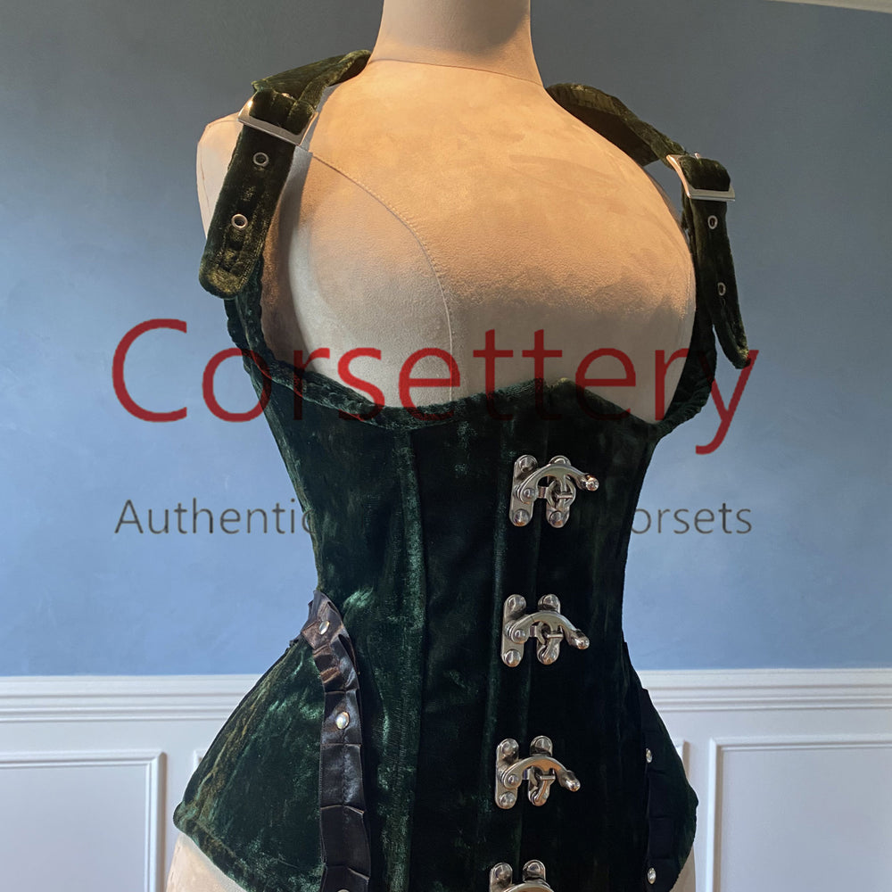Vest corset in steampunk style from velvet with high back. Gothic Victorian, steampunk affordable corset Corsettery