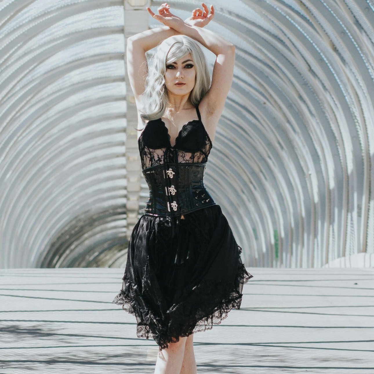 Shiny PVC gothic steel-boned authentic waspie corset for tight