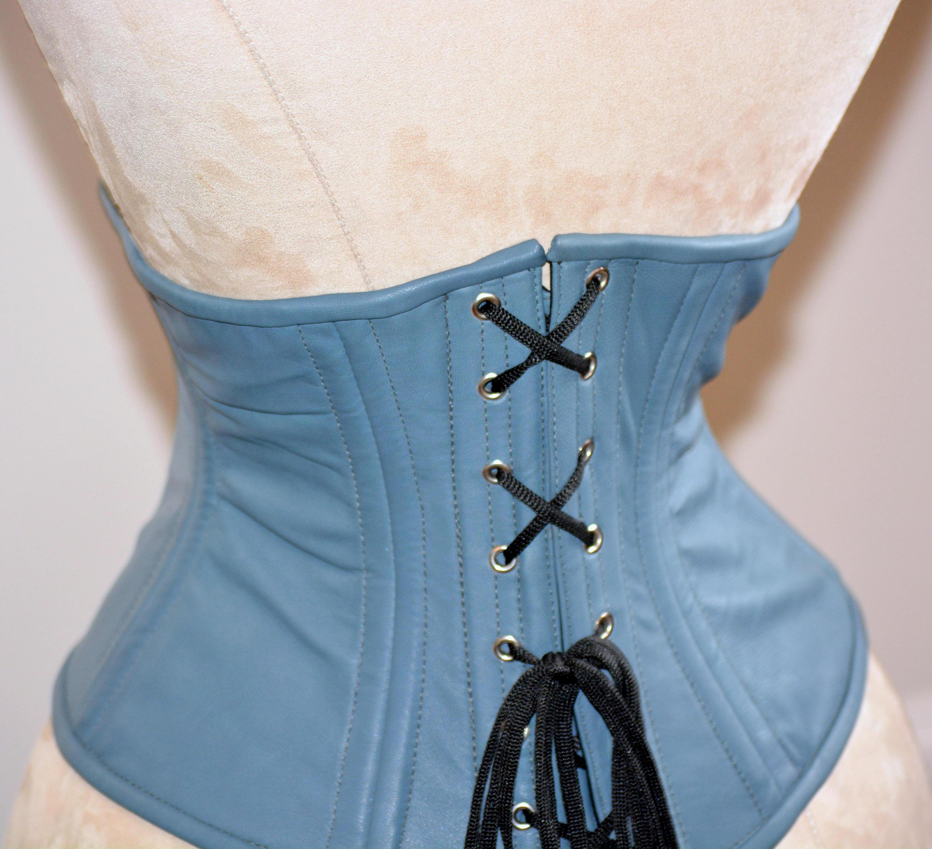 Authentic steel boned underbust corset from hand dyed real leather  (lambskin). Waist training corset for tight lacing. Trendy fashion leather  gray