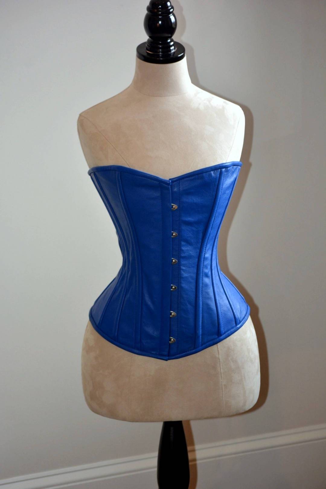 Hand dyed real leather classic overbust steel-boned authentic heavy corset, blue color. Wedding, gothic, steampunk, gf'f gift corset Corsettery