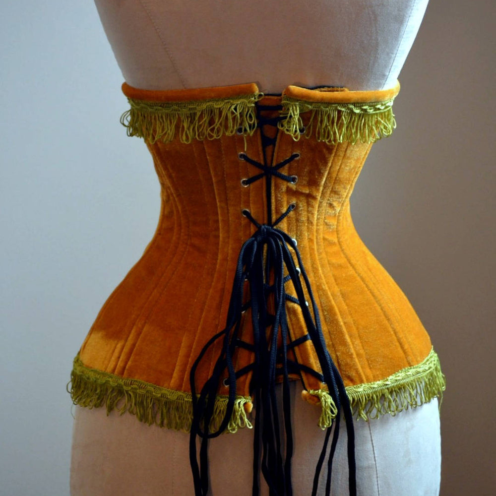 Real double row steel boned underbust velvet corset. Very hourglass waist training corset Corsettery