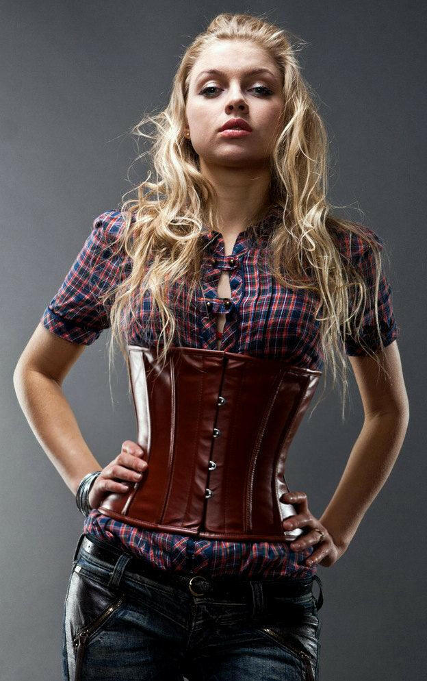 Real leather waist steel-boned authentic corset, different colors. Leather  corset for tight lacing
