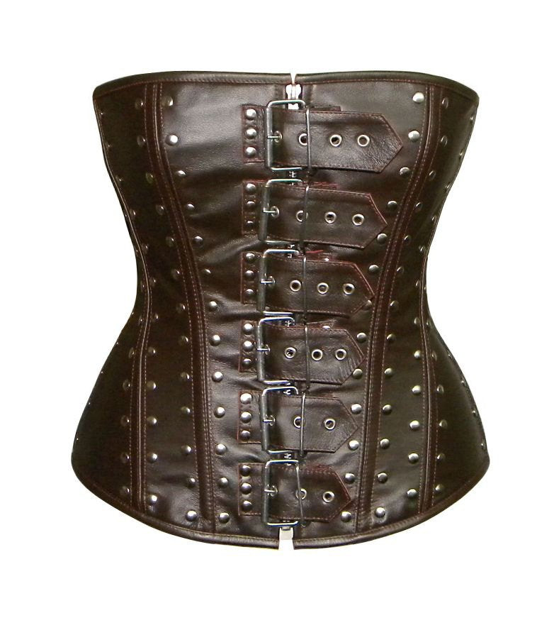 Lambskin steampunk style overbust corset with metal (brown and black). –  Corsettery Authentic Corsets USA