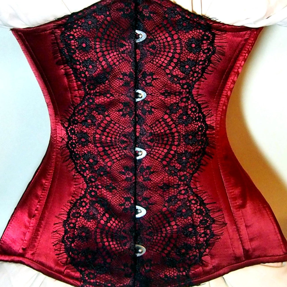 
                  
                    Exclusive red and black corset covered by laces. Lace Addicted Corsettery collection. Gothic, custom made, steampunk, waist training corset Corsettery
                  
                