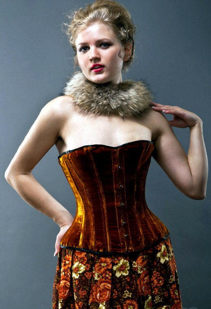 Halfbust velvet steel-boned authentic heavy corset for tight lacing made to measures