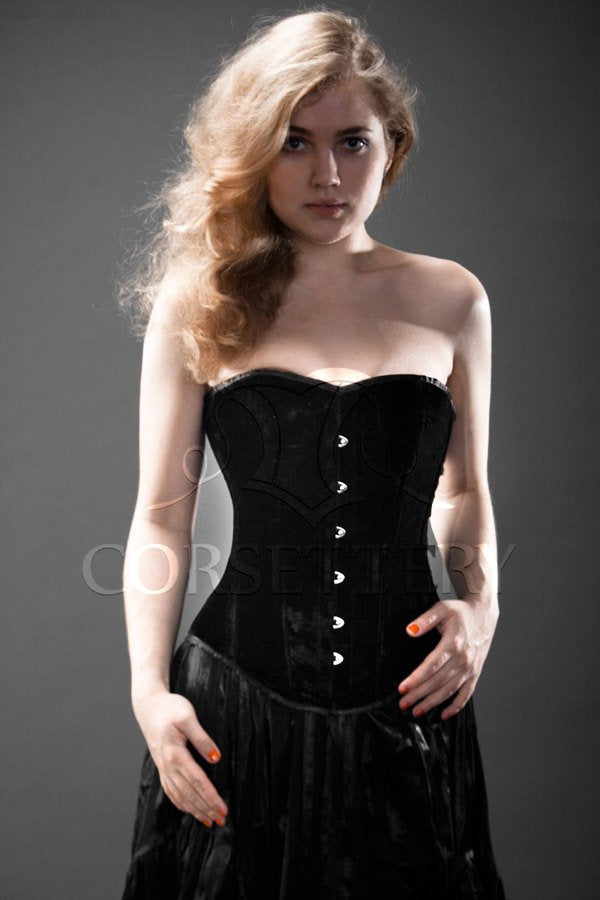 Classic victorian velvet corset, black, rust, blue, red, green