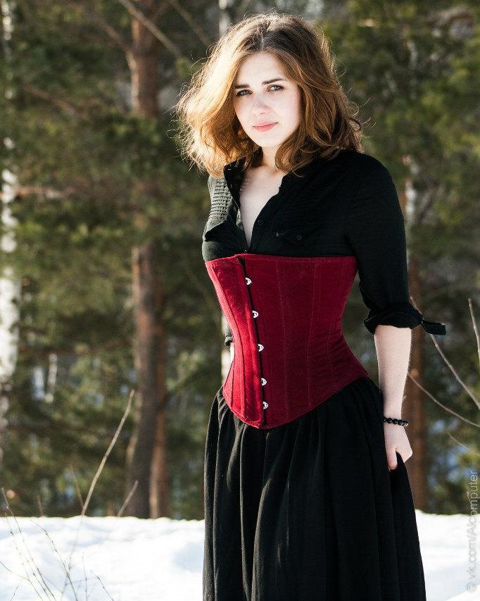 Classic victorian underbust fake suede corset, black, maroon