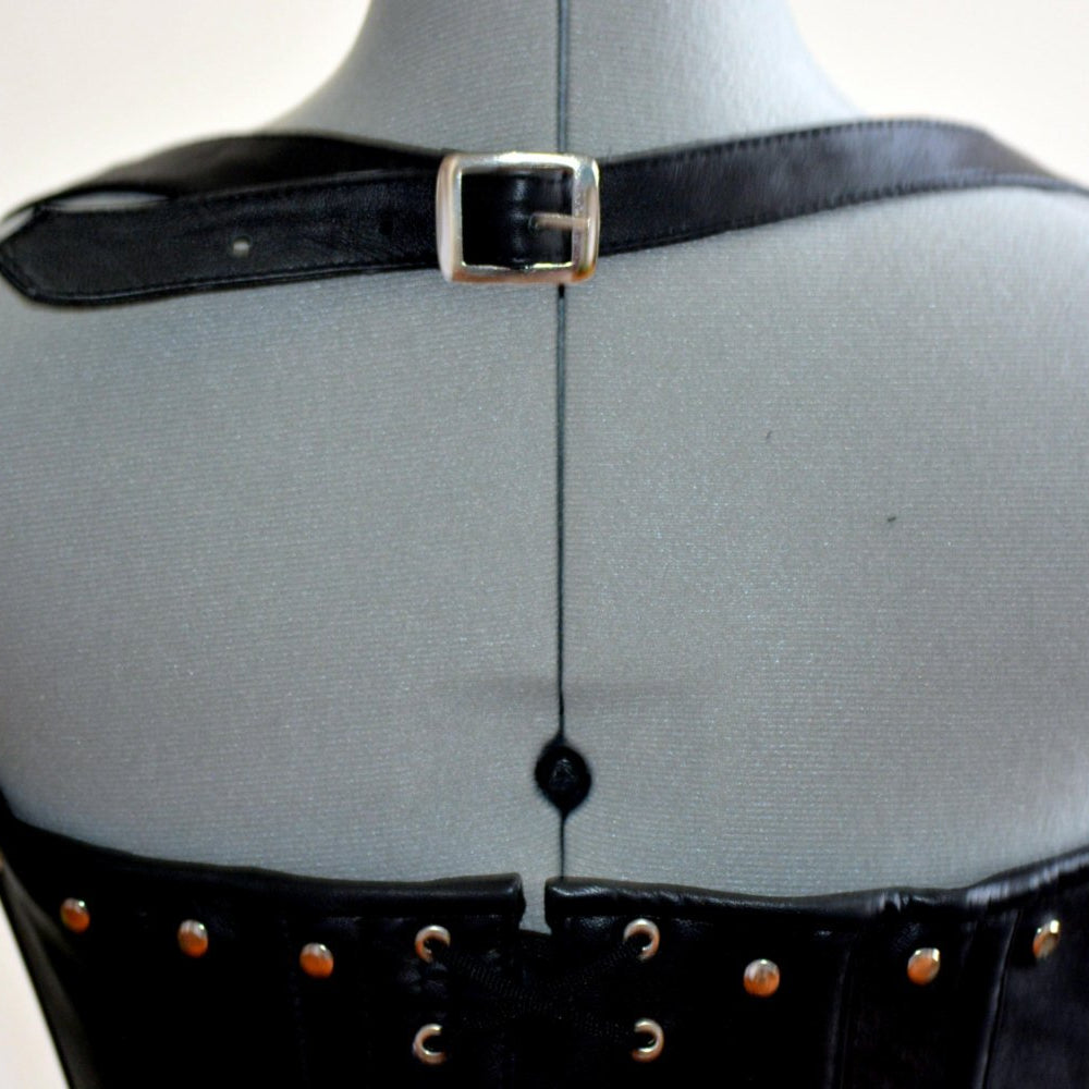Real leather steampunk or gothic style corset vest with metal decor, authentic steel-boned custom made corset for waist training and tight lacing Corsettery