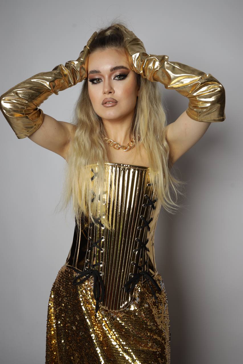 Historical pattern overbust corset from gold PVC with 3 laces. Steelbone custom made corset Individual size / All Black Historical pattern overbust corset from gold PVC with 3 laces. Steelbone custom made corset Individual size / All Black