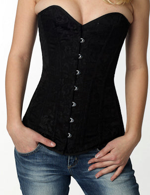 Black Corset Lace Front Brocade Gothic Plus Size Longline Overbust Bustier  Dress