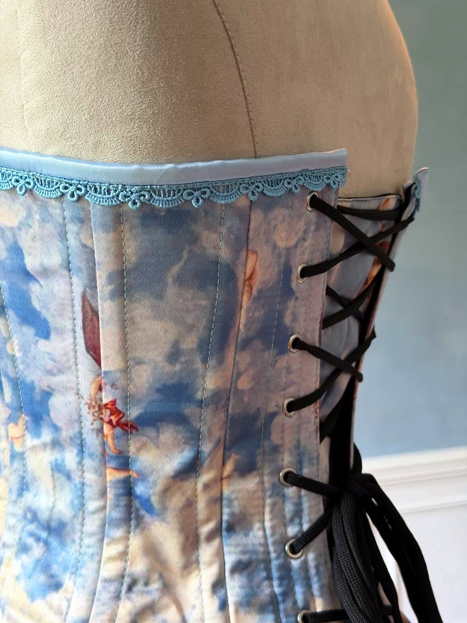 Authentic vintage overbust corset of pink cotton. Steelbone custom made cotton corset (Copy) Corsettery