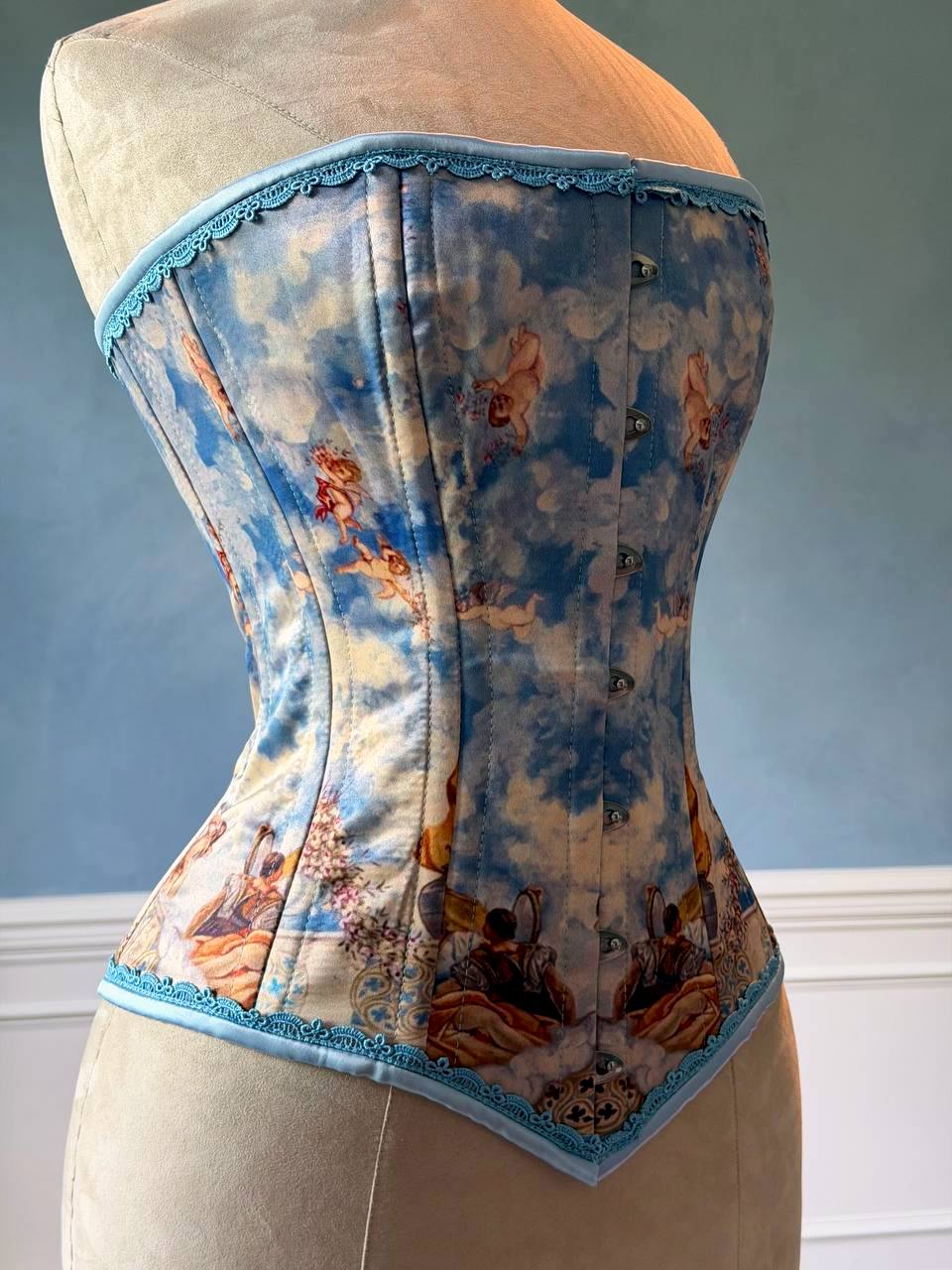 Authentic vintage overbust corset of pink cotton. Steelbone custom made cotton corset (Copy) Corsettery