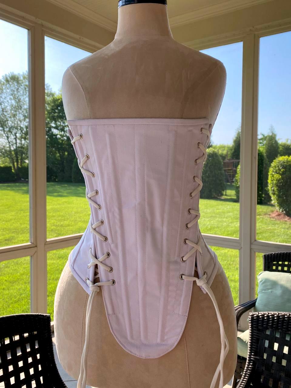 Historical pattern overbust corset from cotton with 3 laces (overbust or underbust). Steelbone custom made corset Corsettery