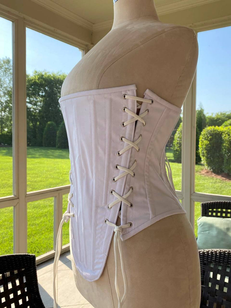 
                  
                    Historical pattern overbust corset from cotton with 3 laces (overbust or underbust). Steelbone custom made corset Corsettery
                  
                