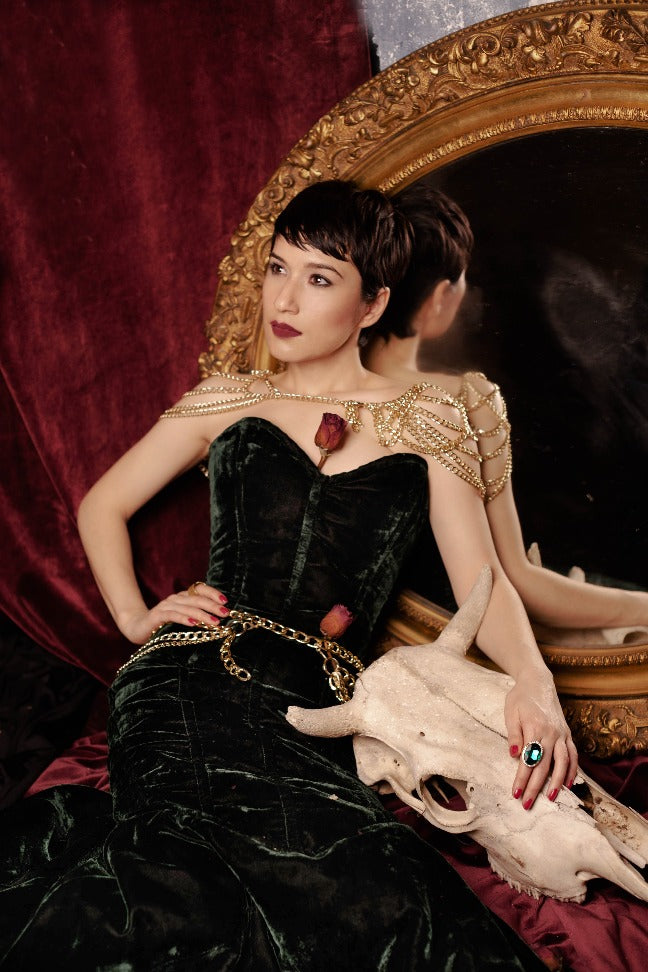 
                  
                    Mermaid long velvet corset dress. Gothic, steampunk velvet dress, vampire dress
                  
                