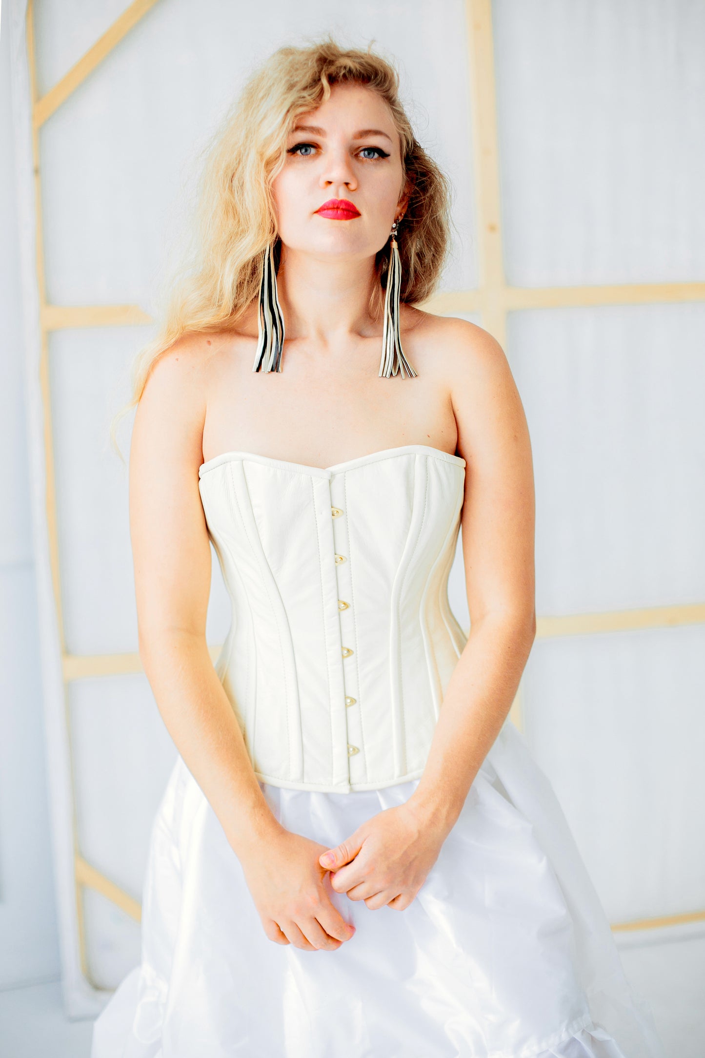Hand dyed real leather off-white halfbust steel-boned authentic bespok Corsettery Authentic Corsets USA Hand dyed real leather off-white halfbust steel-boned authentic bespok Corsettery Authentic Corsets USA