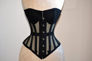 Overbust mesh authentic corset with cups, white, red, beige, black and other colors. Gothic Victorian, steampunk affordable, historical corset Corsettery