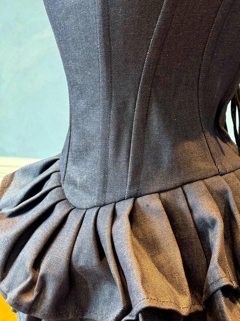 
                  
                    Authentic denim corset dress with fluffy skirt, denim or cotton. Prom, Valentine, mini wedding dress
                  
                