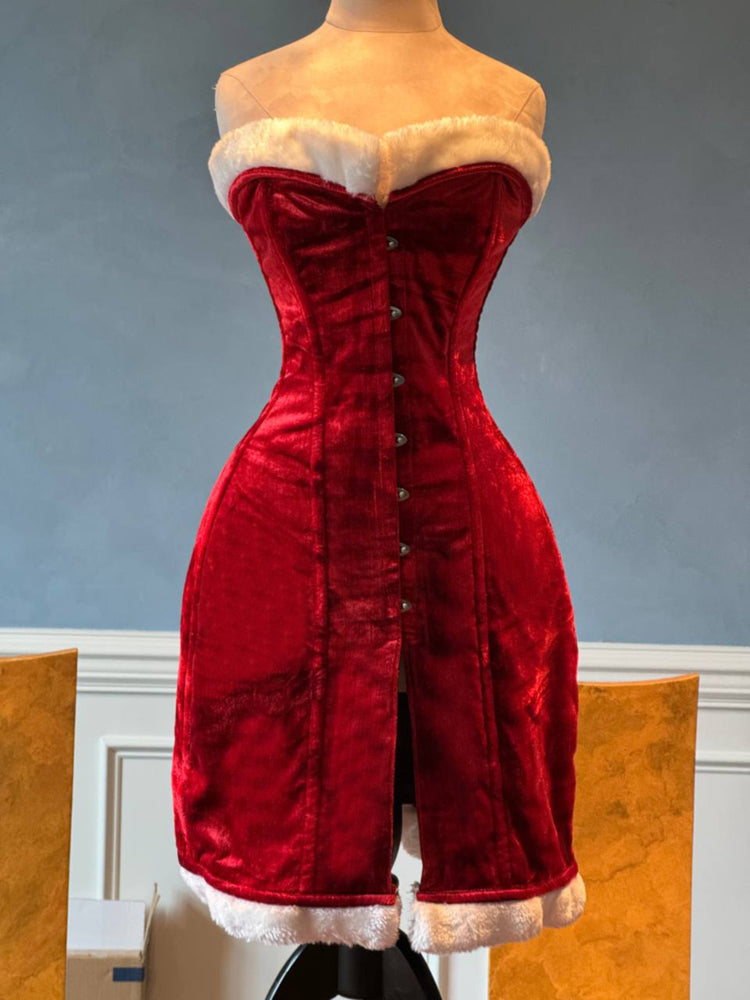 
                  
                    Exclusive Santa corset in caftan style, red velvet Christmas corset Corsettery
                  
                