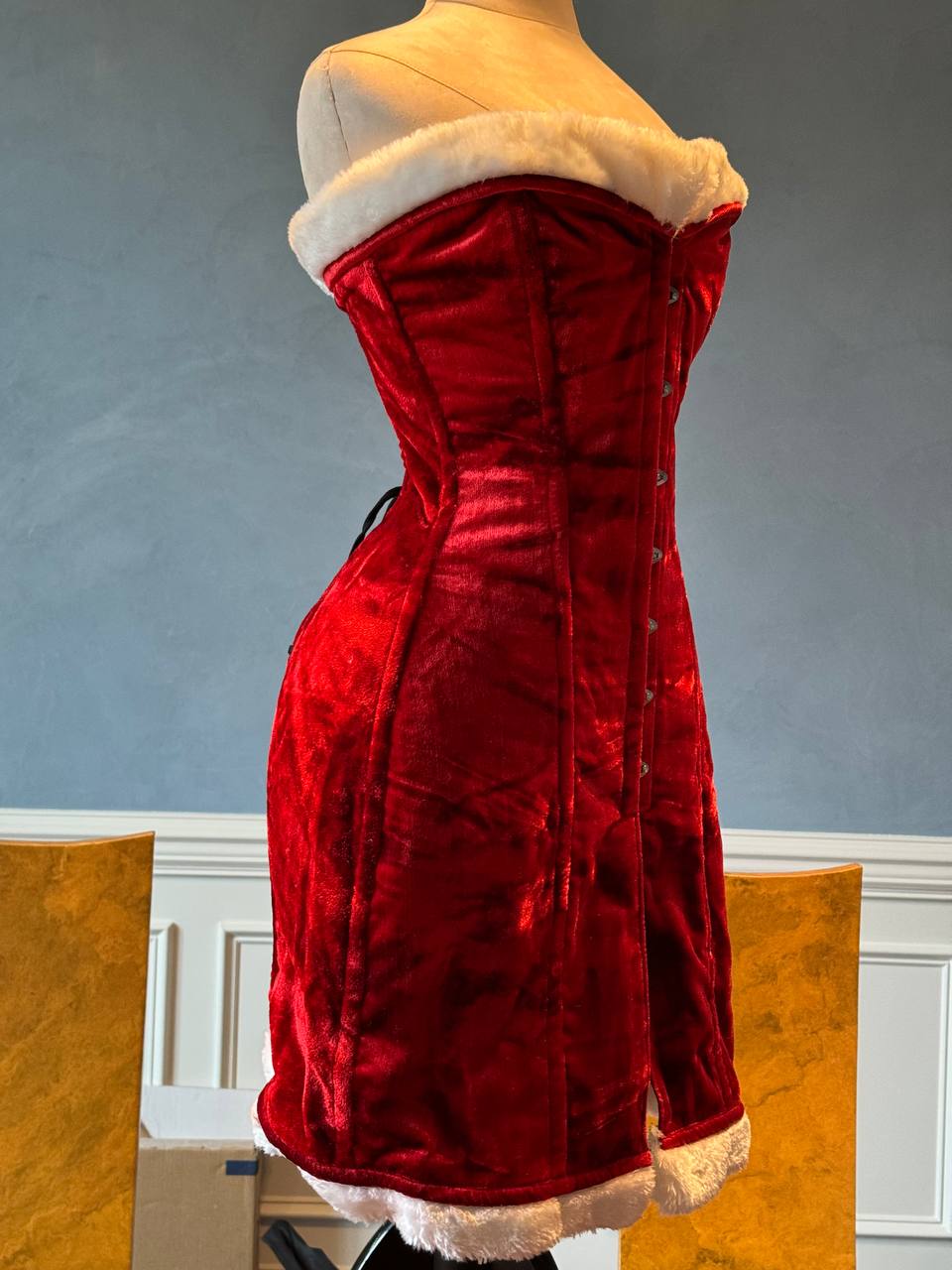 Exclusive Santa corset in caftan style, red velvet Christmas corset Corsettery