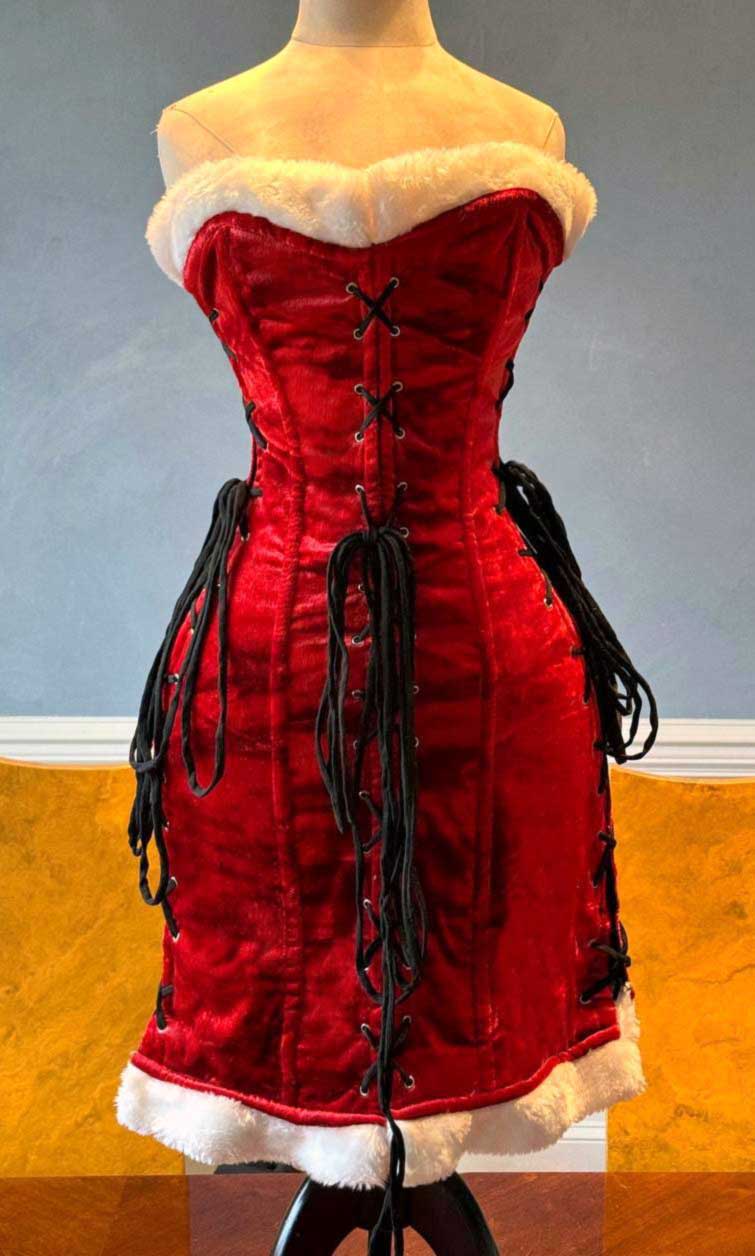 
                  
                    Exclusive Santa corset bodycon dress, red velvet Christmas corset dress with 4 laces
                  
                
