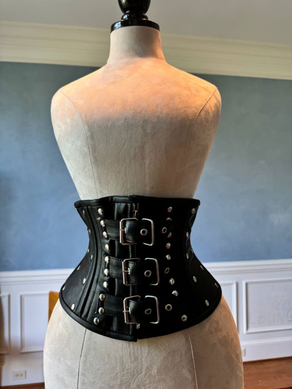 Real leather corset waspie with double bones for tight lacing and waist training. Gothic, steampunk, valentine, gf gift corset belt Corsettery