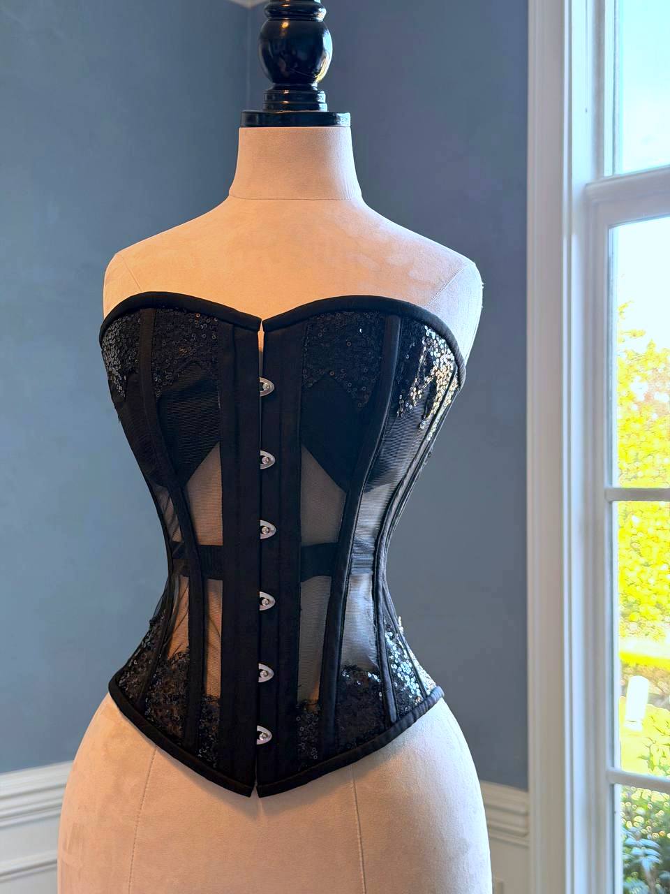 Overbust Mesh Authentic Corset with Cups and Sequin Details Corsettery