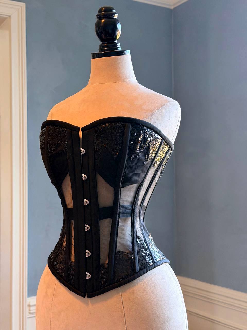 Overbust Mesh Authentic Corset with Cups and Sequin Details Corsettery