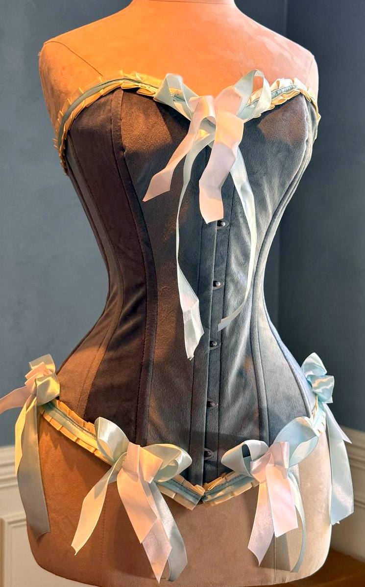 The Gray Velvet Reverie Corset – Pastoral Dreams of Versailles Corsets Collection Corsettery Authentic Corsets USA