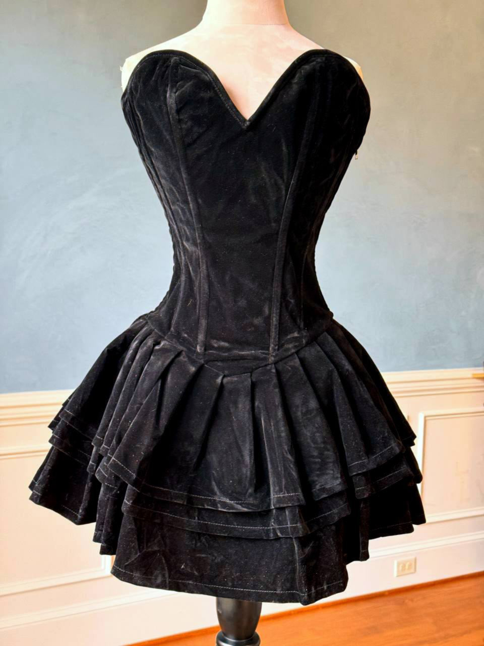 Wednesday Addams-Inspired Black Mini Dress with Corset & Layered Skirt, Halloween corset Corsettery