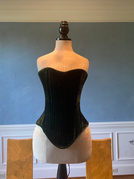 Vintage velvet full bust historical pattern corset with 40 steel bones ...
