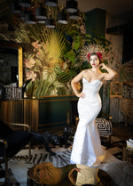 Classic smooth satin corset wedding dress. Bespoke steel-boned mermaid corset dress Corsettery