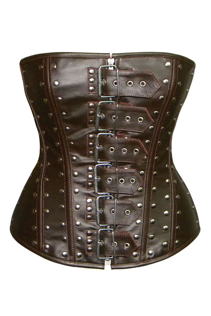 Black Real Leather Corset Real Steel Bones Lace up Over Bust