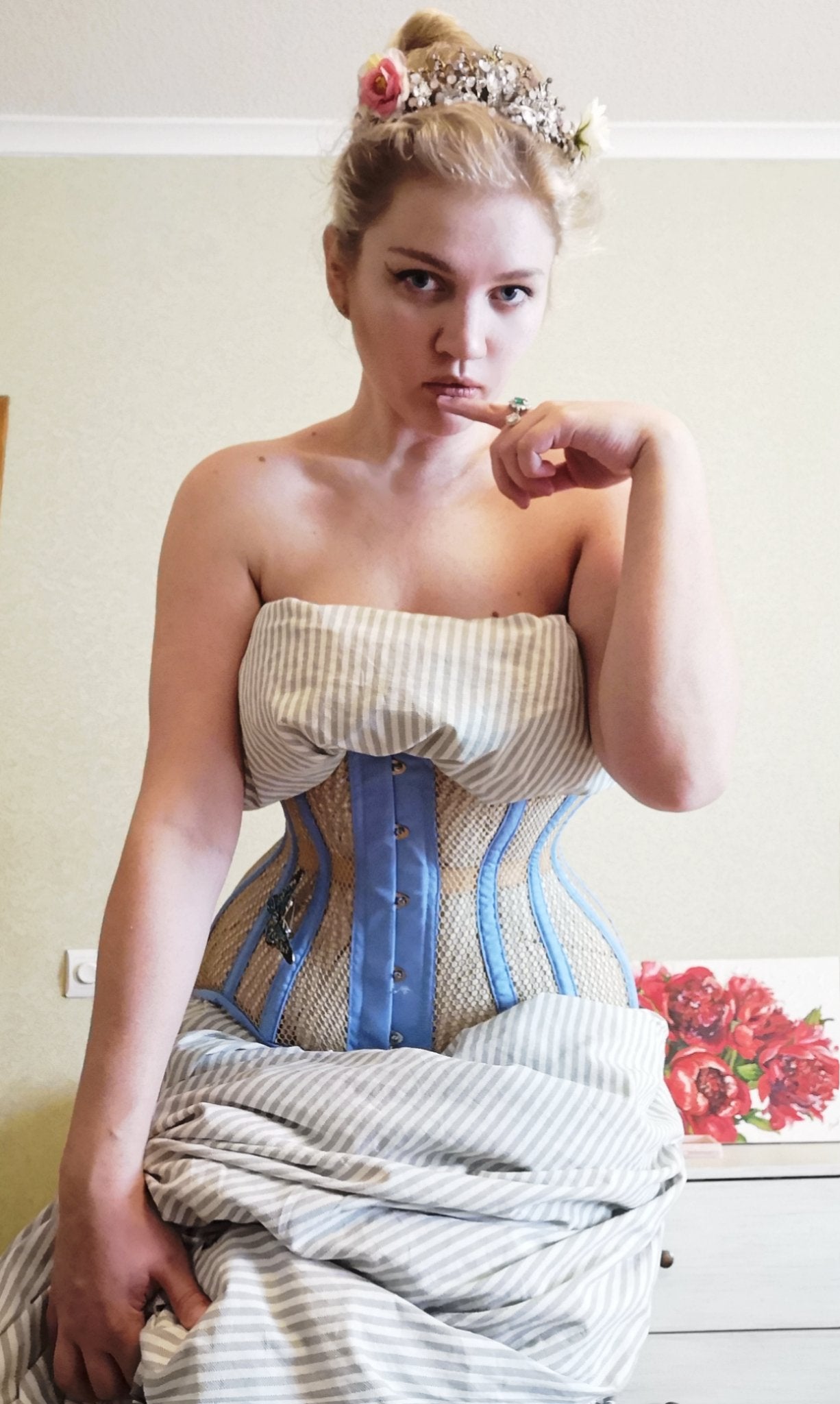 Mesh with Plaid Print Steel Boned Corset (ELC-301)  Lace tights, Overbust  corset, Steel boned corsets