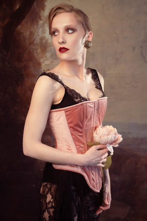 Historical pattern Edwardian overbust corset from velvet. Steelbone custom corset, renaissance, gothic, steampunk, bespoke, victorian Corsettery