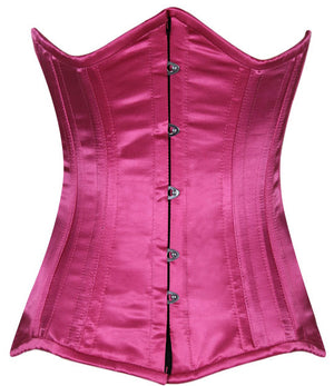 Real double row steel boned underbust corset from satin in a fashionable fuchsia color. Corsettery