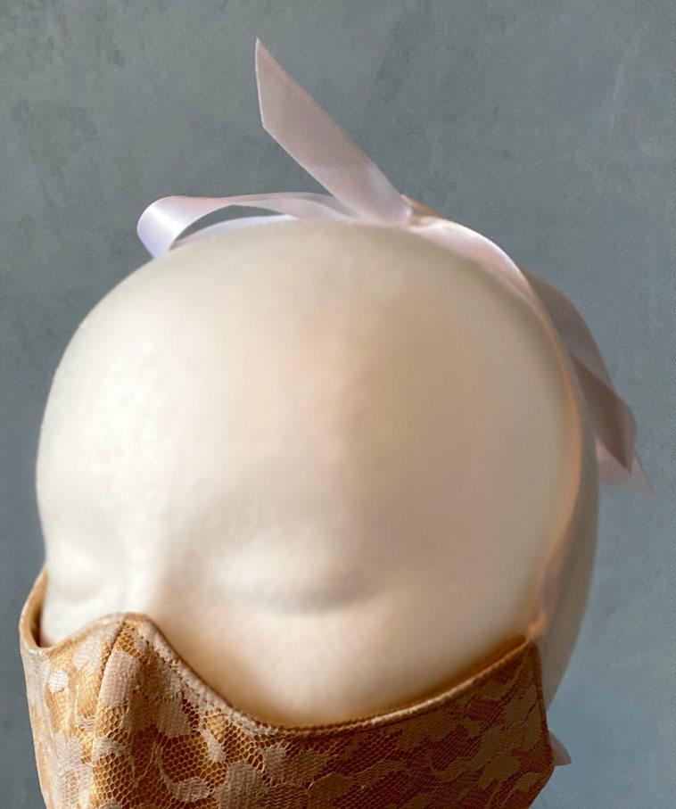 Wedding face cover/cloths face mask, nude satin and white laces outside, cotton inside. Around head ribbon Corsettery
