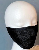 Black brocade face cover/cloths face mask, cotton inside. Made to order