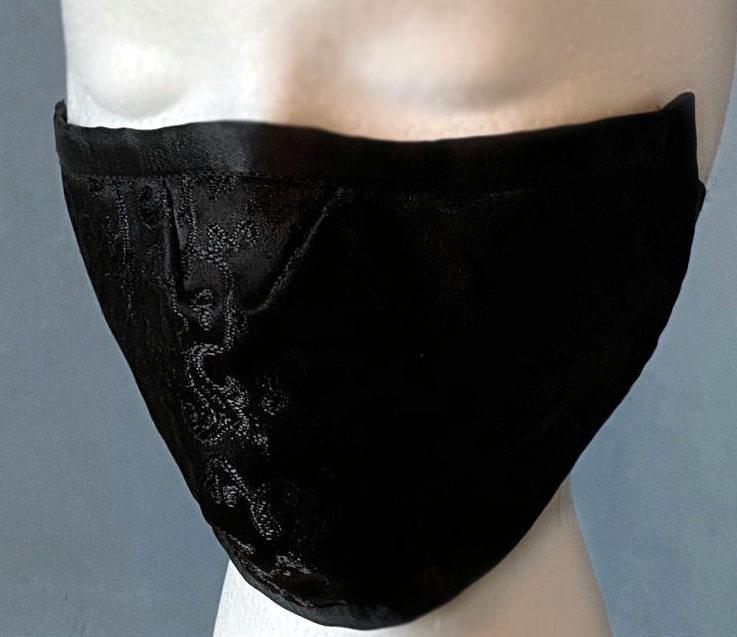 
                  
                    Black brocade face cover/cloths face mask, cotton inside. Made to order Corsettery
                  
                