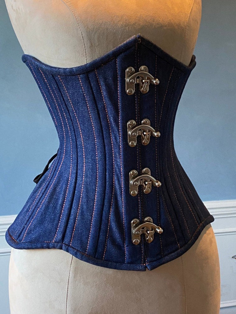 Double row steel boned authentic underbust denim corset. Western