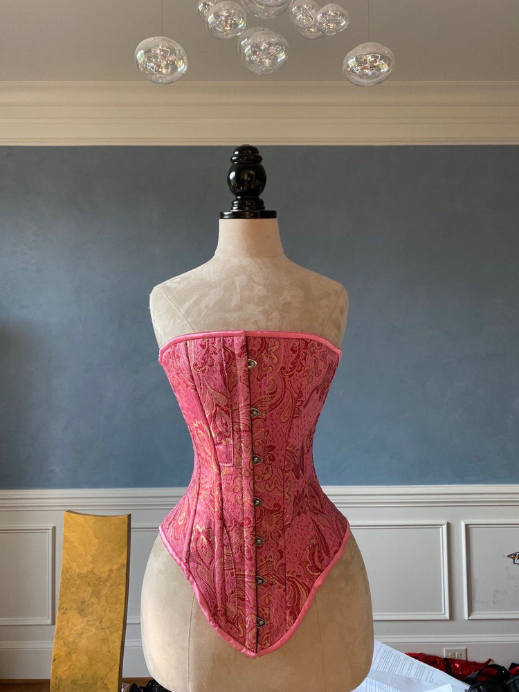 Historical pattern Edwardian overbust corset from pink brocade. Steelbone wedding corset Corsettery