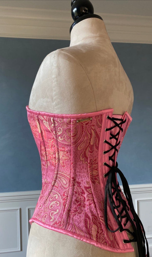 Historical pattern Edwardian overbust corset from pink brocade. Steelbone wedding corset Corsettery