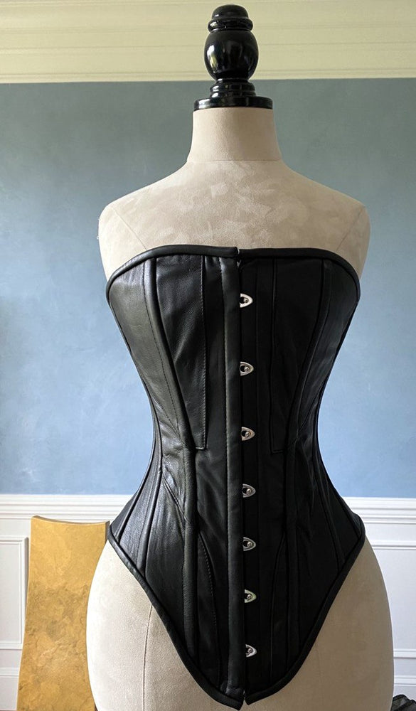 Historical pattern Edwardian overbust corset from satin. Steelbone